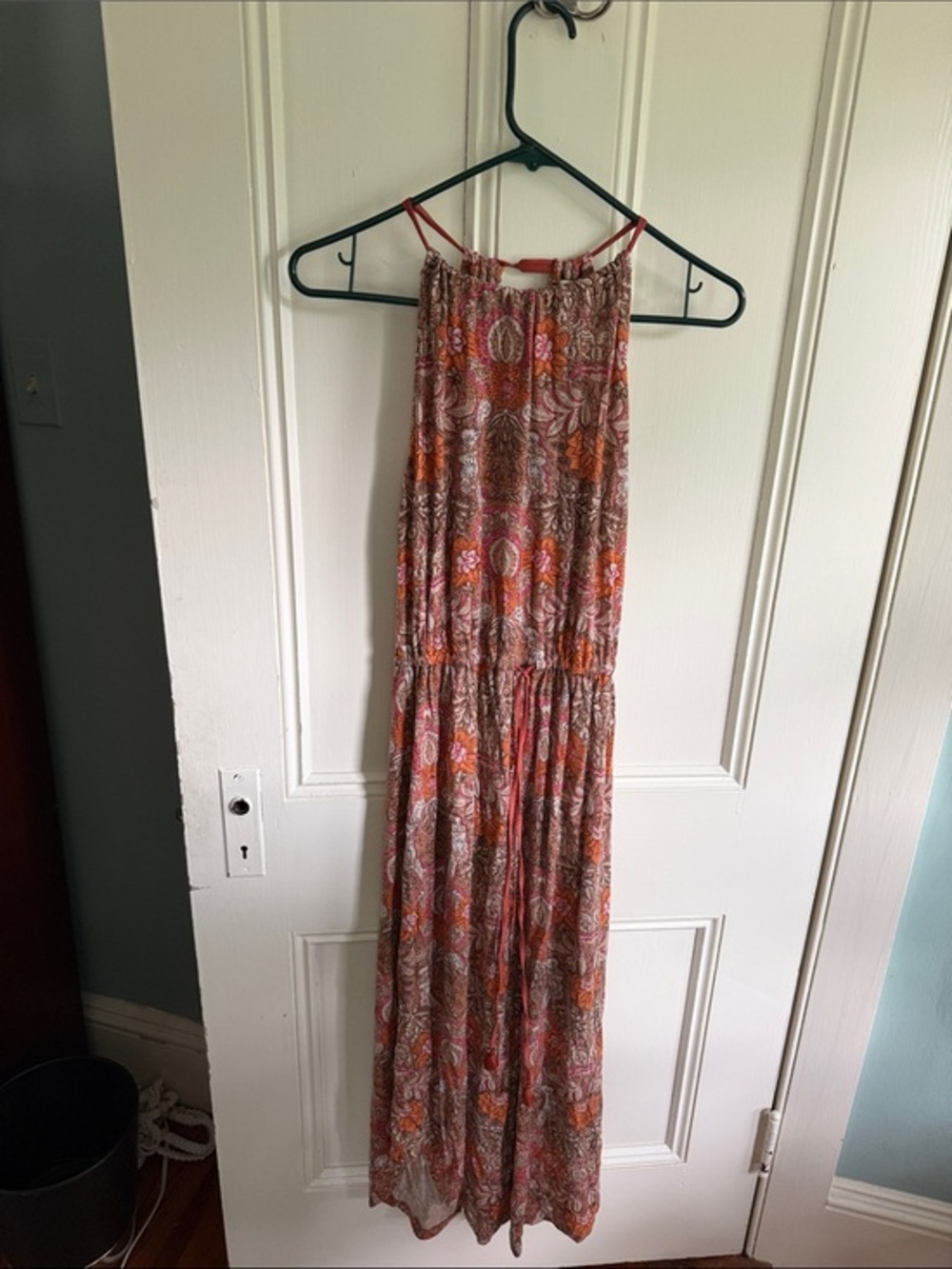 Lucky Brand Rust and Pink Paisley Halter Maxi Dress